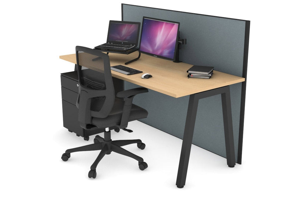 Horizon Quadro A Legs Office Desk [1200L x 700W]-black leg maple cool grey (1200H x 1200W)