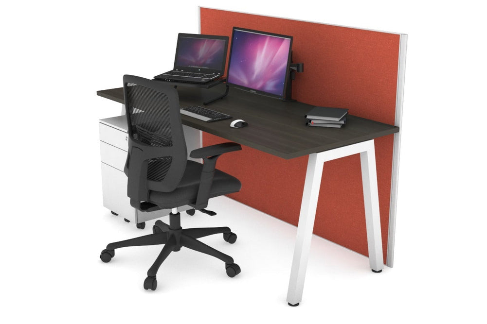 Horizon Quadro A Legs Office Desk [1200L x 700W]-white leg dark oak orange squash (1200H x 1200W)