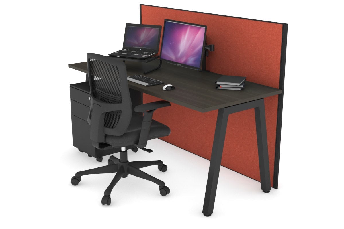 Horizon Quadro A Leg Office Desk [1200L x 700W] Jasonl black leg dark oak orange squash (1200H x 1200W)