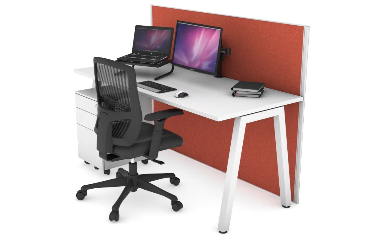 Horizon Quadro A Leg Office Desk [1200L x 700W] Jasonl white leg white orange squash (1200H x 1200W)