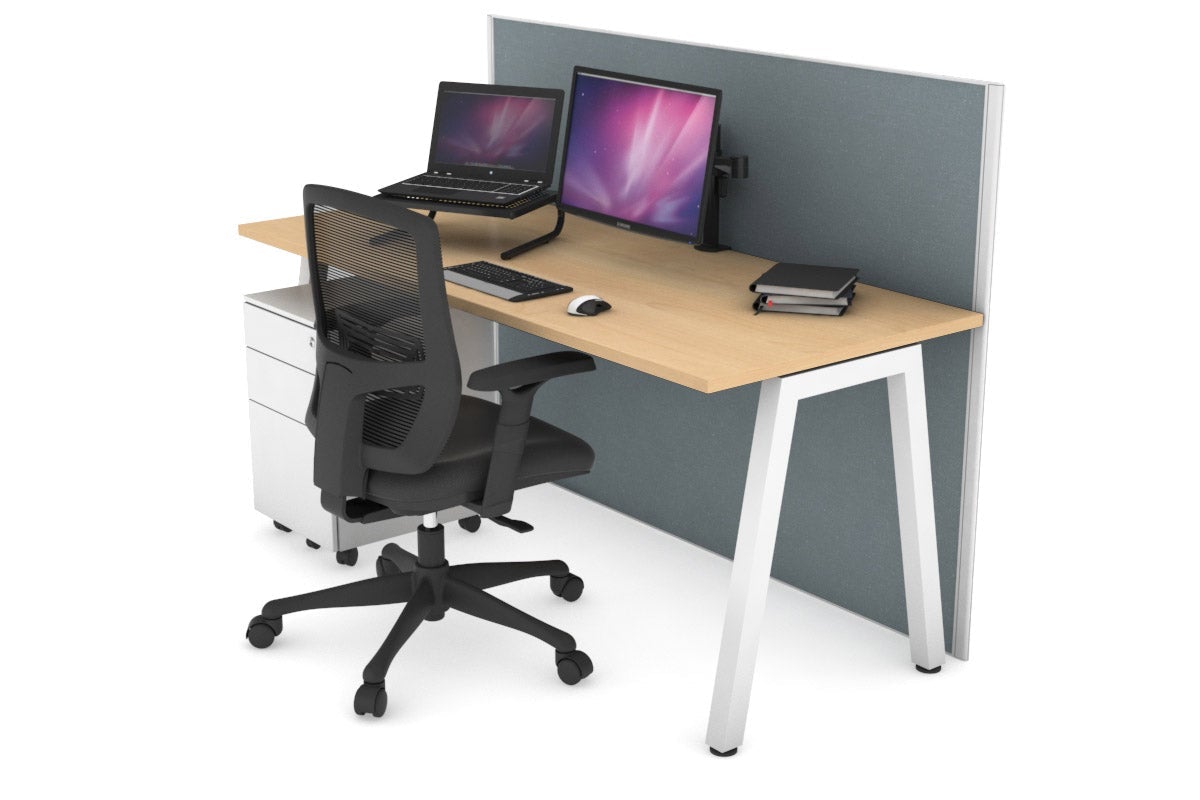 Horizon Quadro A Leg Office Desk [1200L x 700W] Jasonl white leg maple cool grey (1200H x 1200W)