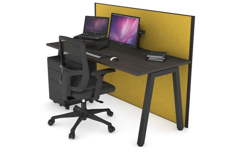 Horizon Quadro A Leg Office Desk [1200L x 700W] Jasonl black leg dark oak mustard yellow (1200H x 1200W)