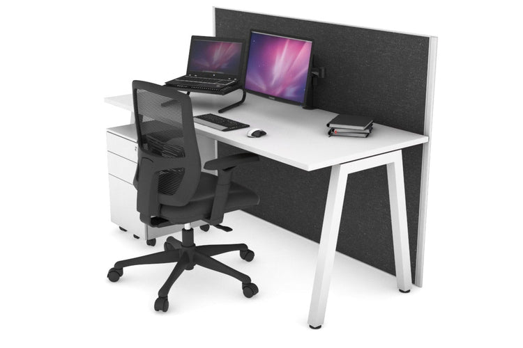 Horizon Quadro A Leg Office Desk [1200L x 700W] Jasonl white leg white moody charcoal (1200H x 1200W)
