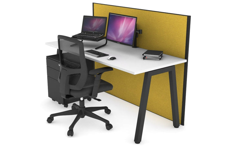 Horizon Quadro A Leg Office Desk [1200L x 700W] Jasonl black leg white mustard yellow (1200H x 1200W)