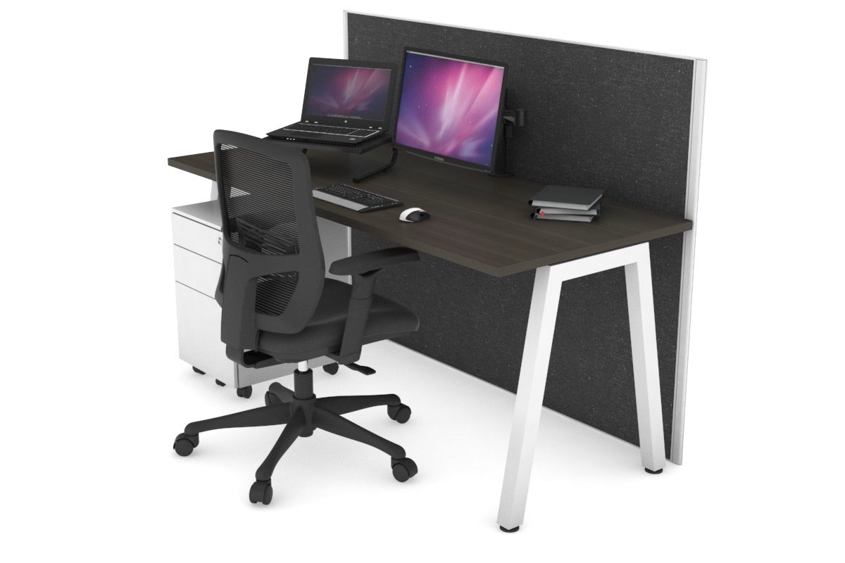 Horizon Quadro A Leg Office Desk [1200L x 700W] Jasonl white leg dark oak moody charcoal (1200H x 1200W)