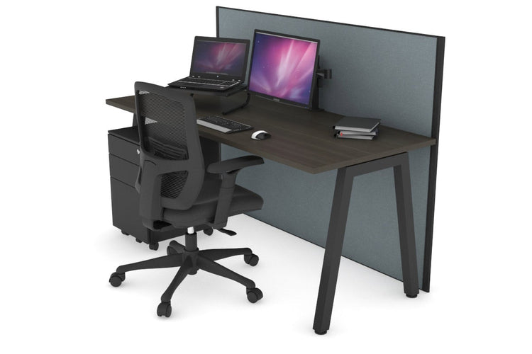 Horizon Quadro A Leg Office Desk [1200L x 700W] Jasonl black leg dark oak cool grey (1200H x 1200W)