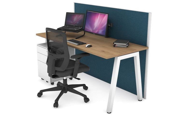 Horizon Quadro A Leg Office Desk [1200L x 700W] Jasonl white leg salvage oak deep blue (1200H x 1200W)