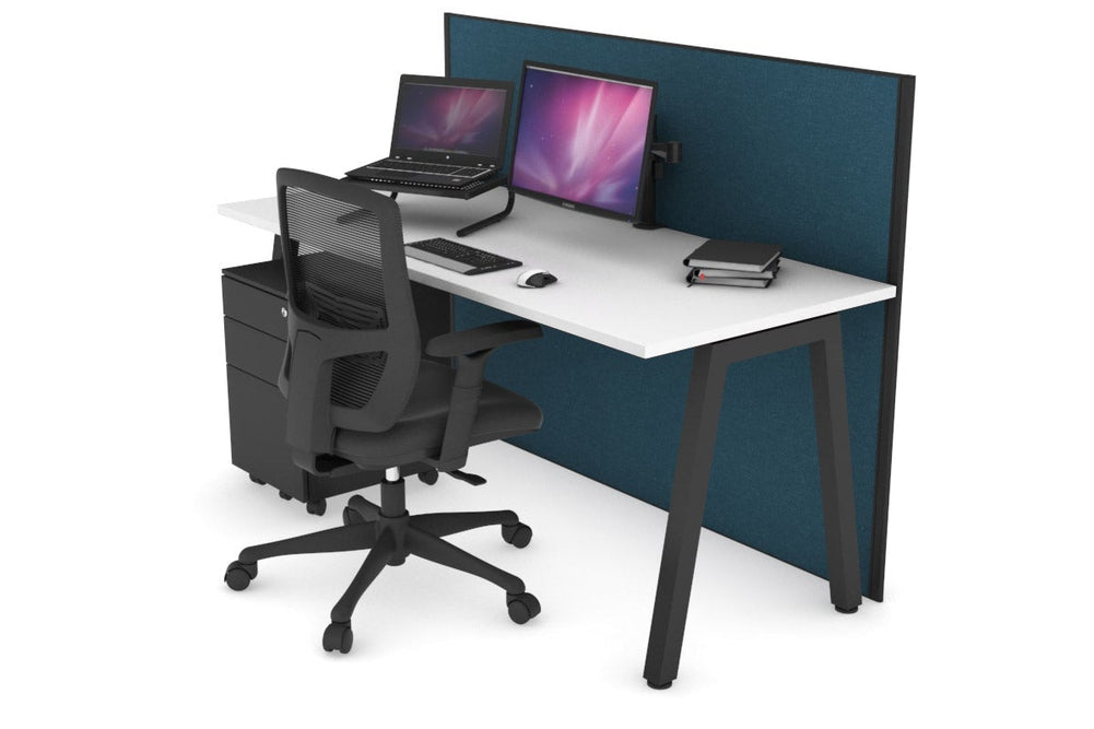 Horizon Quadro A Legs Office Desk [1200L x 700W]-black leg white deep blue (1200H x 1200W)