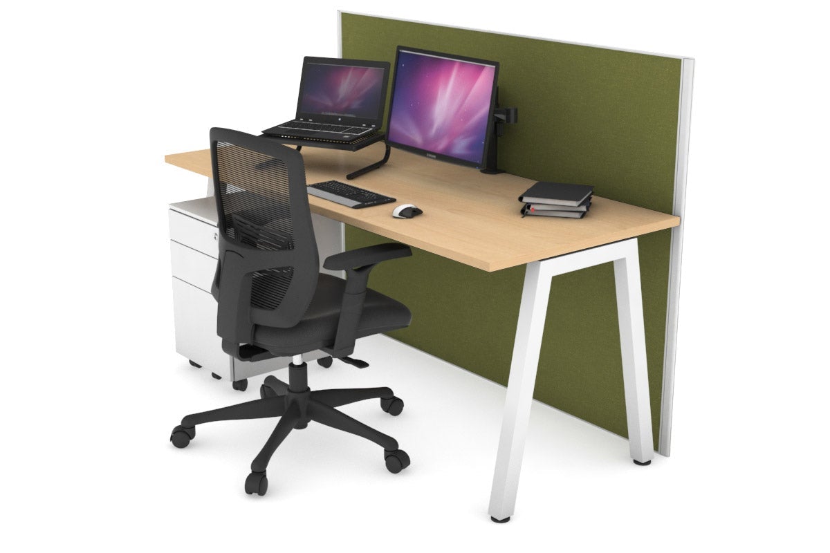 Horizon Quadro A Leg Office Desk [1200L x 700W] Jasonl white leg maple green moss (1200H x 1200W)