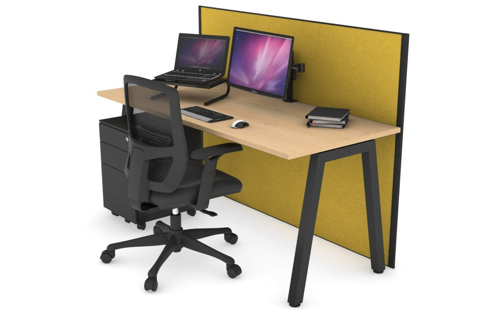 Horizon Quadro A Legs Office Desk [1200L x 700W]-black leg maple mustard yellow (1200H x 1200W)