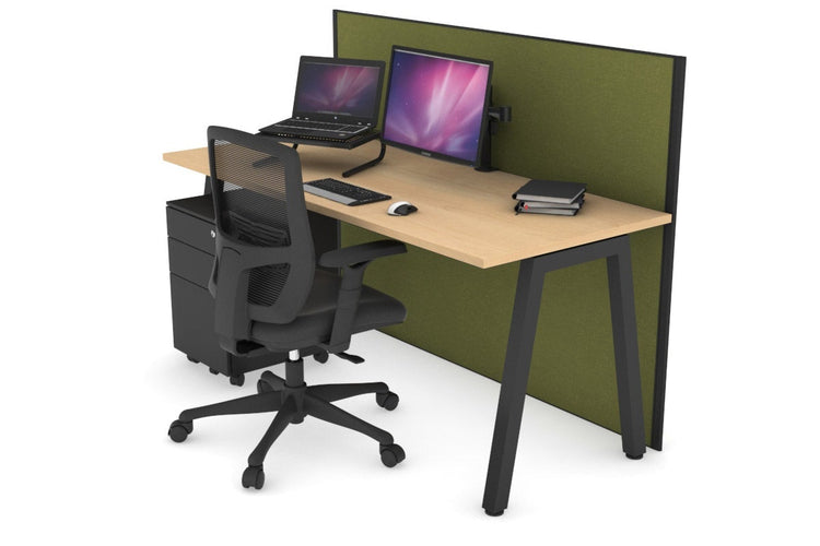 Horizon Quadro A Leg Office Desk [1200L x 700W] Jasonl black leg maple green moss (1200H x 1200W)