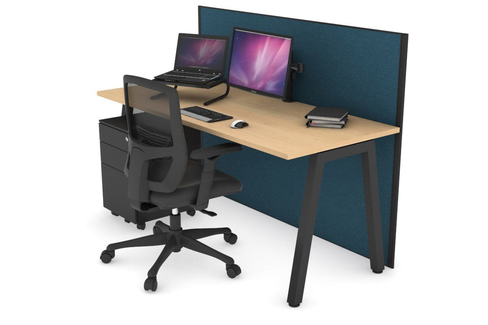 Horizon Quadro A Legs Office Desk [1200L x 700W]-black leg maple deep blue (1200H x 1200W)