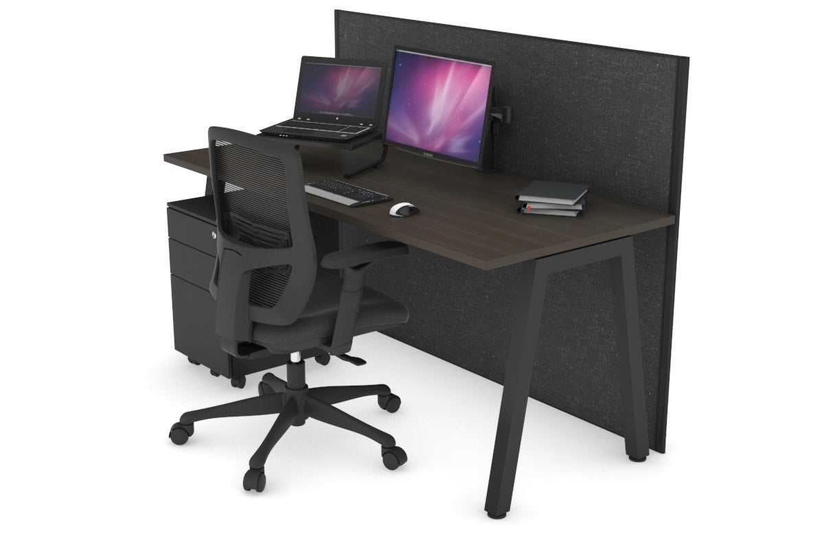 Horizon Quadro A Leg Office Desk [1200L x 700W] Jasonl black leg dark oak moody charcoal (1200H x 1200W)