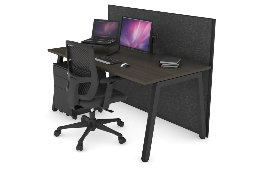 Horizon Quadro A Legs Office Desk [1200L x 800W with Cable Scallop]-black leg dark oak moody charcoal (1200H x 1200W)