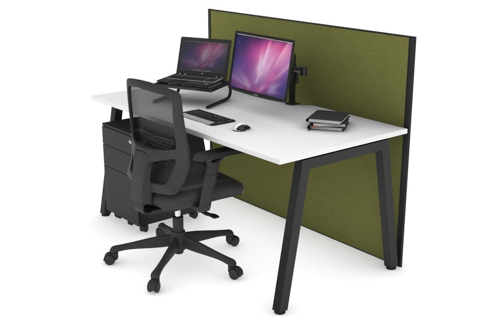 Horizon Quadro A Legs Office Desk [1200L x 800W with Cable Scallop]-black leg white green moss (1200H x 1200W)