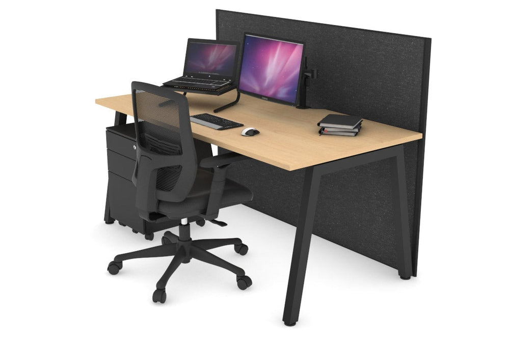 Horizon Quadro A Legs Office Desk [1200L x 800W with Cable Scallop]-black leg maple moody charcoal (1200H x 1200W)