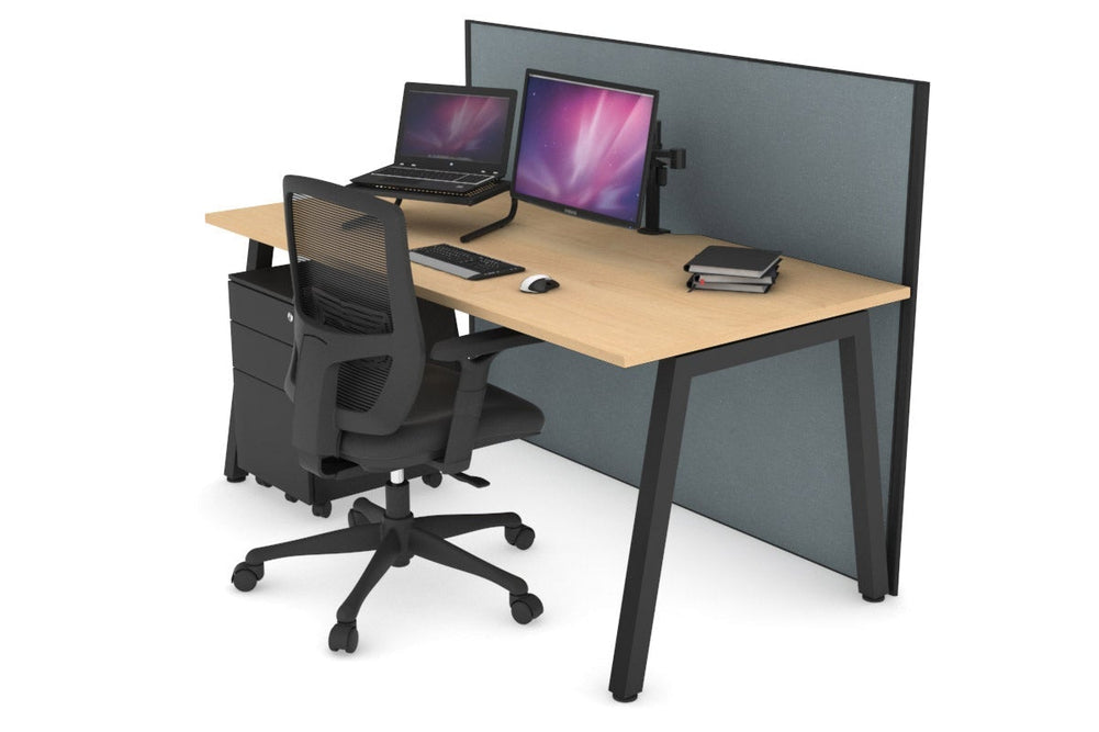 Horizon Quadro A Legs Office Desk [1200L x 800W with Cable Scallop]-black leg maple cool grey (1200H x 1200W)