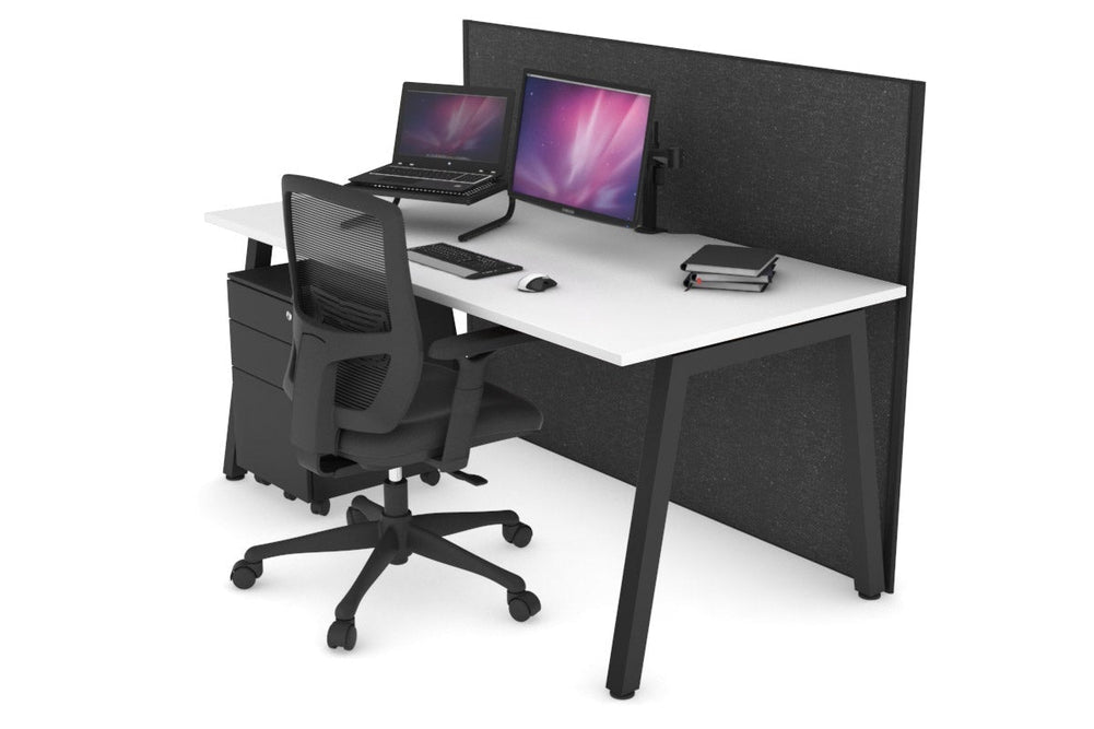 Horizon Quadro A Legs Office Desk [1200L x 800W with Cable Scallop]-black leg white moody charcoal (1200H x 1200W)
