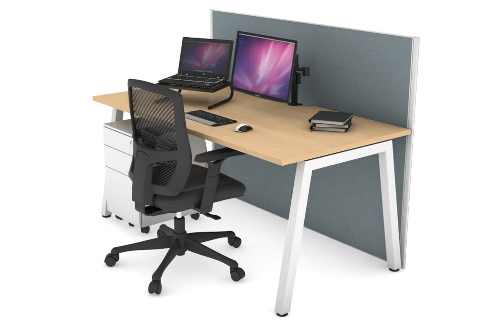 Horizon Quadro A Legs Office Desk [1200L x 800W with Cable Scallop]-white leg maple cool grey (1200H x 1200W)