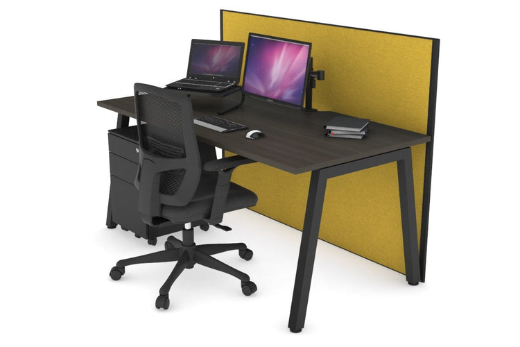 Horizon Quadro A Leg Office Desk [1200L x 800W with Cable Scallop] Jasonl black leg dark oak mustard yellow (1200H x 1200W)