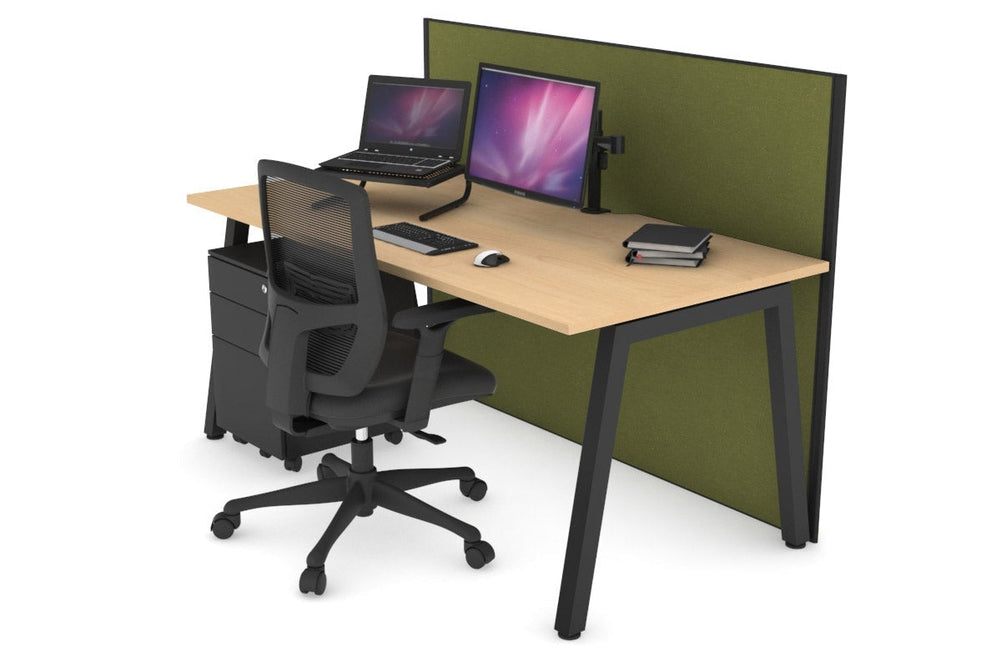 Horizon Quadro A Legs Office Desk [1200L x 800W with Cable Scallop]-black leg maple green moss (1200H x 1200W)