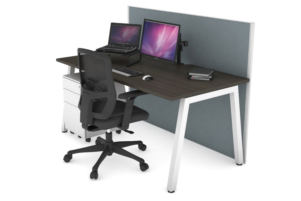 Horizon Quadro A Legs Office Desk [1200L x 800W with Cable Scallop]-white leg dark oak cool grey (1200H x 1200W)