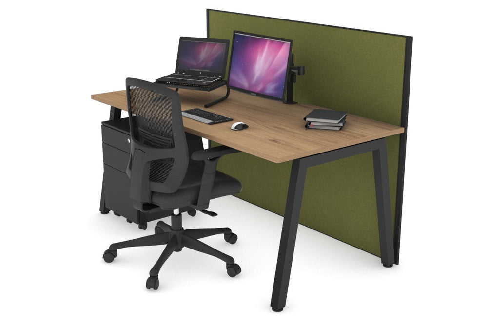 Horizon Quadro A Legs Office Desk [1200L x 800W with Cable Scallop]-black leg salvage oak green moss (1200H x 1200W)