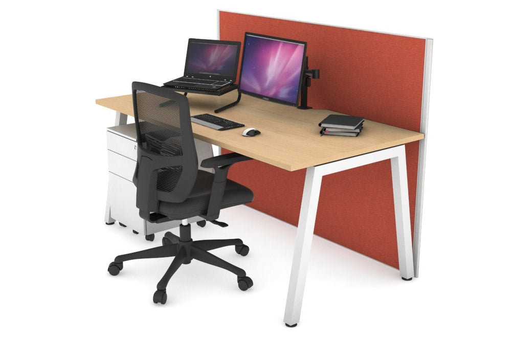 Horizon Quadro A Legs Office Desk [1200L x 800W with Cable Scallop]-white leg maple orange squash (1200H x 1200W)