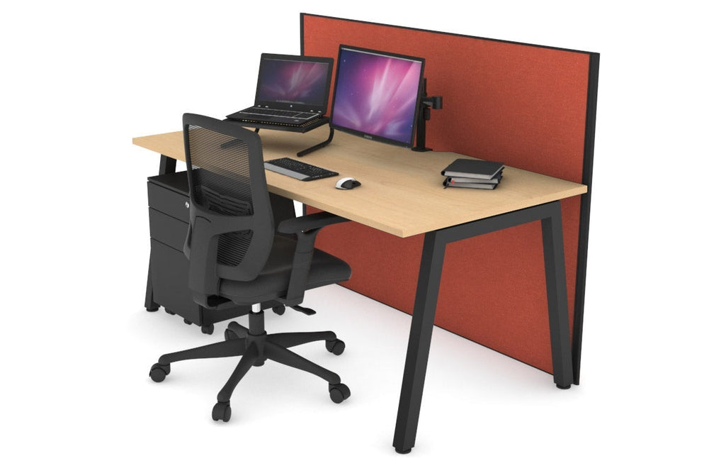 Horizon Quadro A Legs Office Desk [1200L x 800W with Cable Scallop]-black leg maple orange squash (1200H x 1200W)