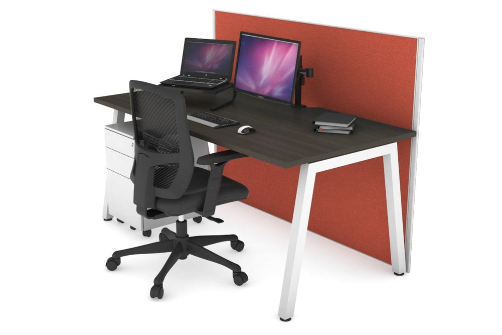 Horizon Quadro A Legs Office Desk [1200L x 800W with Cable Scallop]-white leg dark oak orange squash (1200H x 1200W)