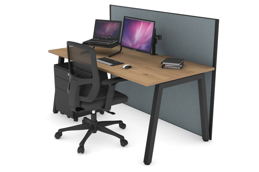 Horizon Quadro A Legs Office Desk [1200L x 800W with Cable Scallop]-black leg salvage oak cool grey (1200H x 1200W)