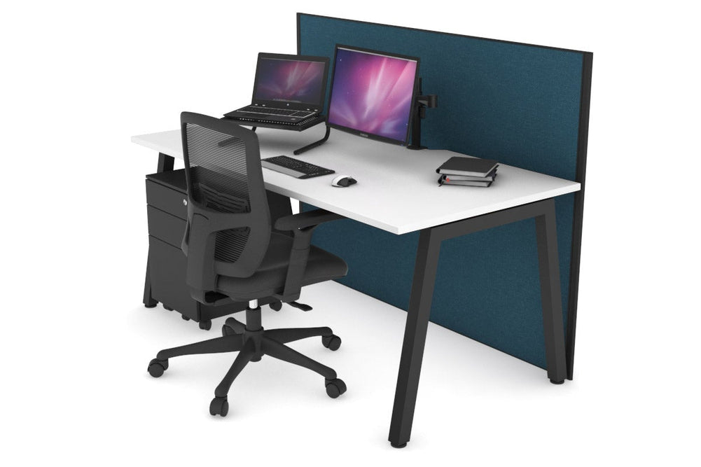 Horizon Quadro A Legs Office Desk [1200L x 800W with Cable Scallop]-black leg white deep blue (1200H x 1200W)
