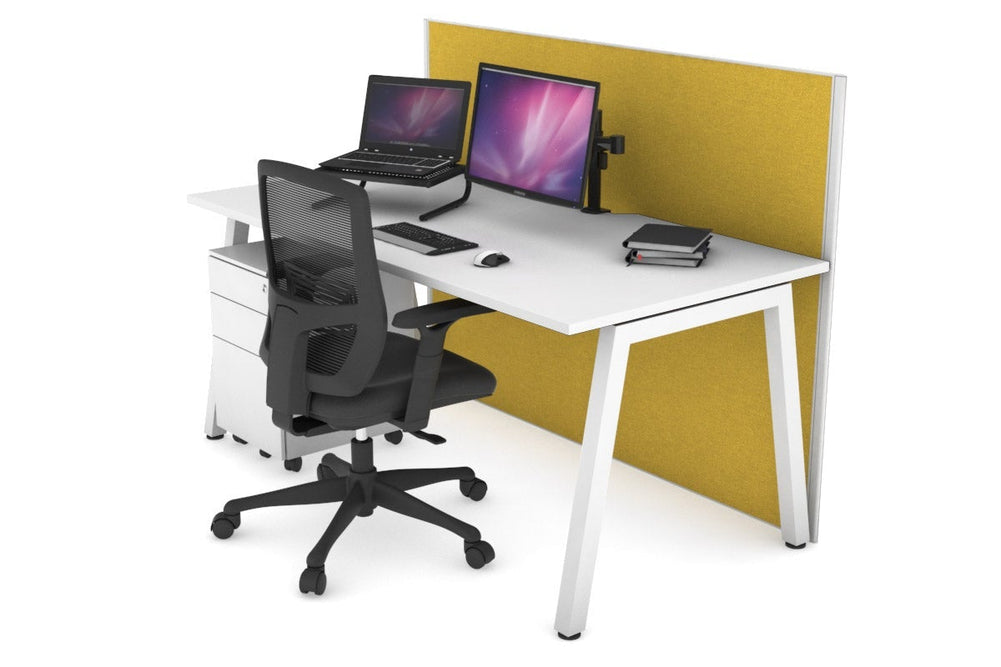 Horizon Quadro A Legs Office Desk [1200L x 800W with Cable Scallop]-white leg white mustard yellow (1200H x 1200W)