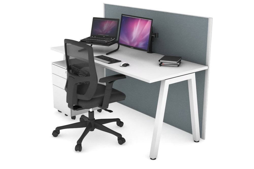 Horizon Quadro A Legs Office Desk [1400L x 700W]-white leg white cool grey (1200H x 1400W)