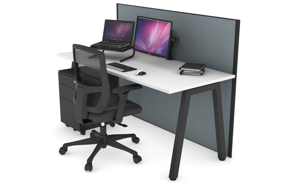 Horizon Quadro A Legs Office Desk [1400L x 700W]-black leg white cool grey (1200H x 1400W)