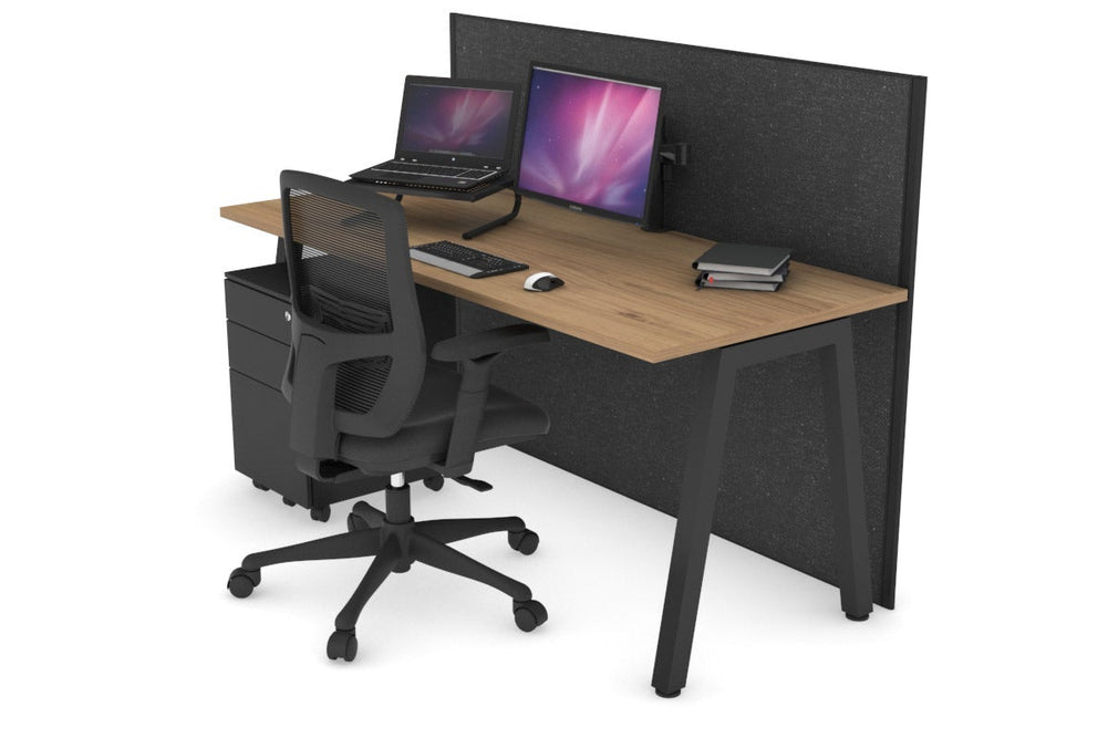 Horizon Quadro A Legs Office Desk [1400L x 700W]-black leg salvage oak moody charcoal (1200H x 1400W)