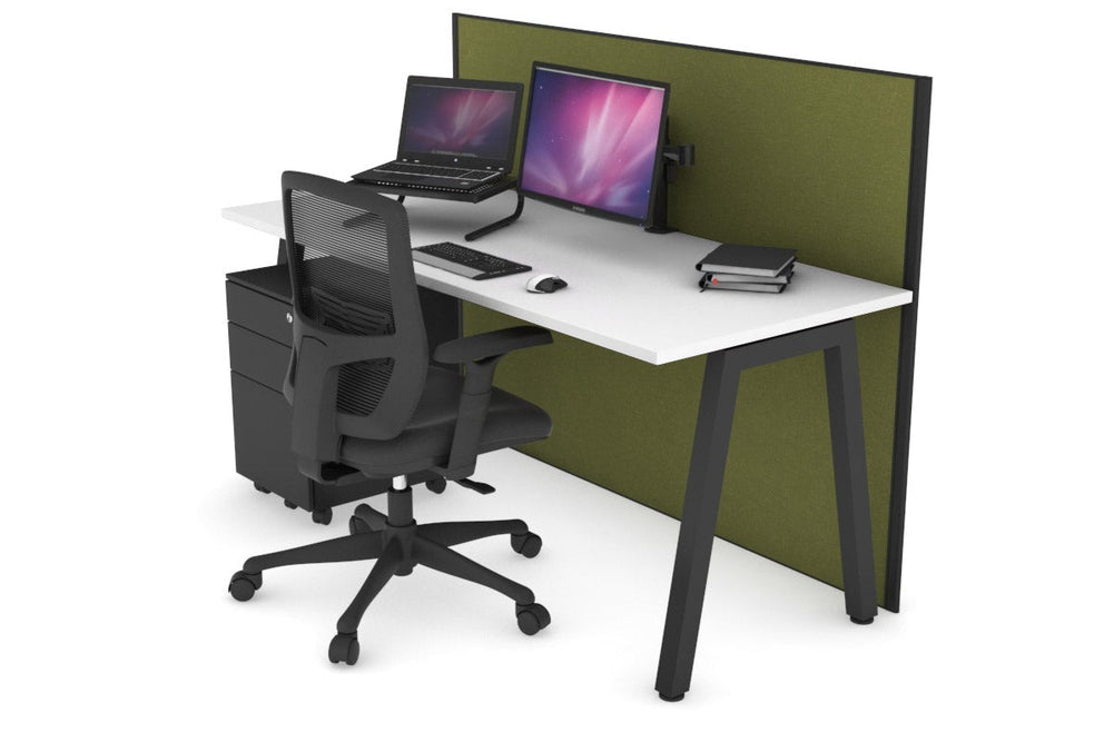 Horizon Quadro A Legs Office Desk [1400L x 700W]-black leg white green moss (1200H x 1400W)