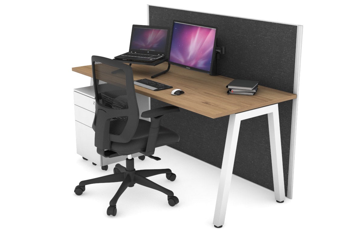Horizon Quadro A Leg Office Desk [1400L x 700W] Jasonl white leg salvage oak moody charcoal (1200H x 1400W)