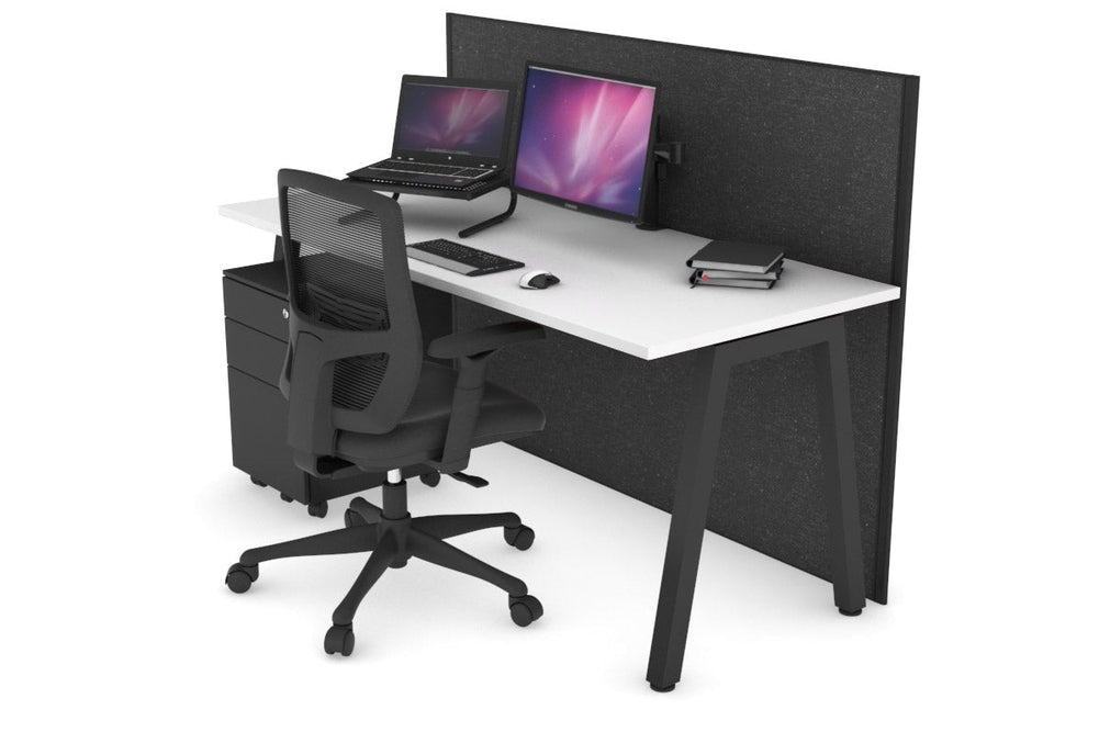 Horizon Quadro A Legs Office Desk [1400L x 700W]-black leg white moody charcoal (1200H x 1400W)