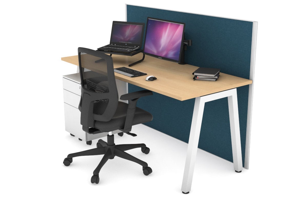 Horizon Quadro A Leg Office Desk [1400L x 700W] Jasonl white leg maple deep blue (1200H x 1400W)