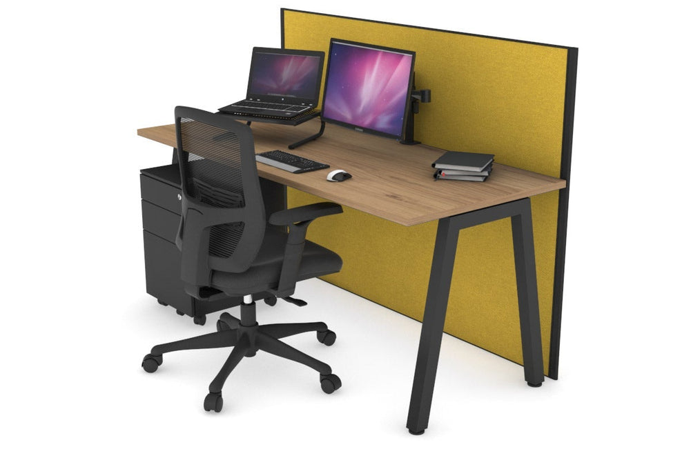 Horizon Quadro A Legs Office Desk [1400L x 700W]-black leg salvage oak mustard yellow (1200H x 1400W)