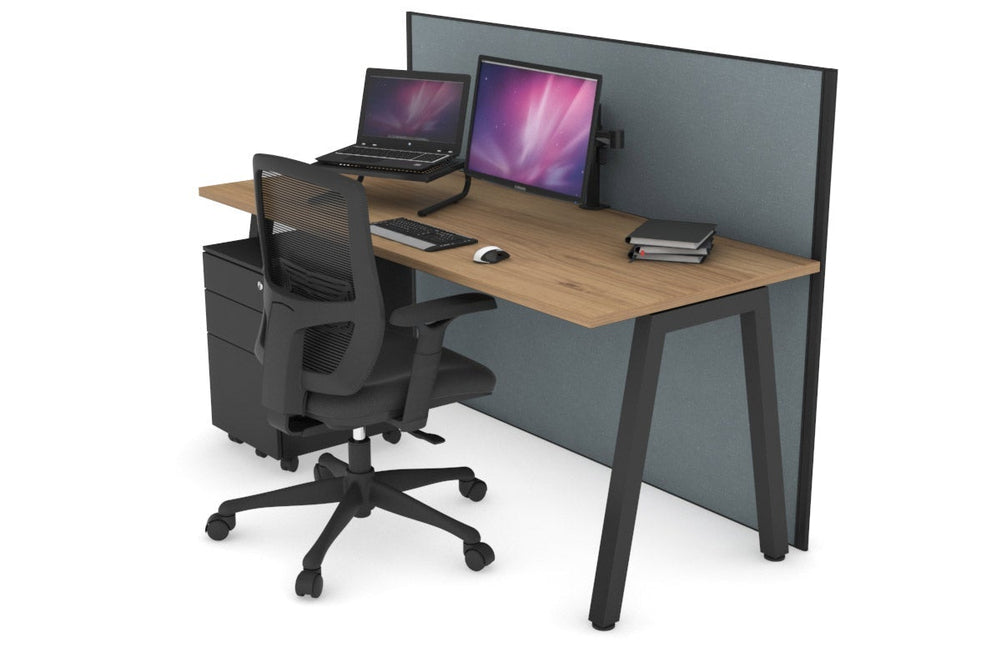 Horizon Quadro A Legs Office Desk [1400L x 700W]-black leg salvage oak cool grey (1200H x 1400W)