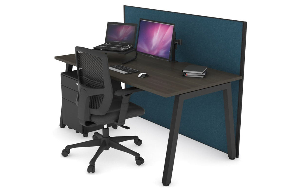 Horizon Quadro A Legs Office Desk [1400L x 800W with Cable Scallop]-black leg dark oak deep blue (1200H x 1400W)