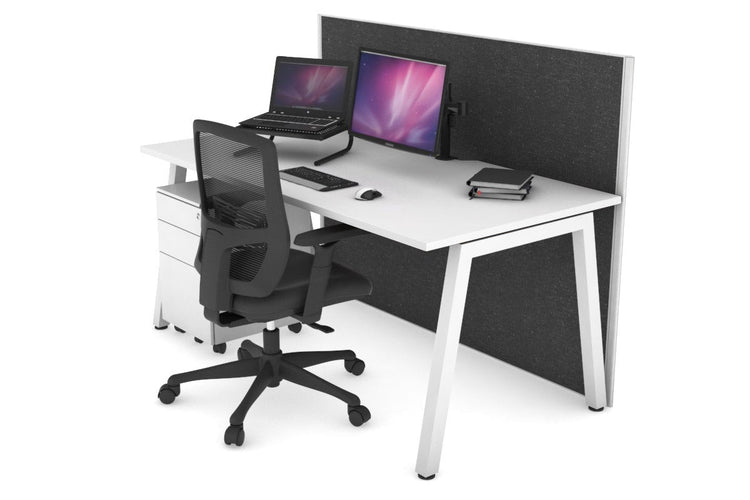 Horizon Quadro A Leg Office Desk [1400L x 800W with Cable Scallop] Jasonl white leg white moody charcoal (1200H x 1400W)