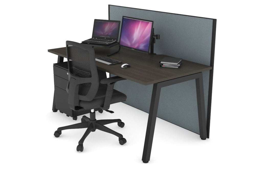 Horizon Quadro A Legs Office Desk [1400L x 800W with Cable Scallop]-black leg dark oak cool grey (1200H x 1400W)
