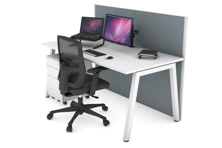 Horizon Quadro A Leg Office Desk [1400L x 800W with Cable Scallop] Jasonl white leg white cool grey (1200H x 1400W)