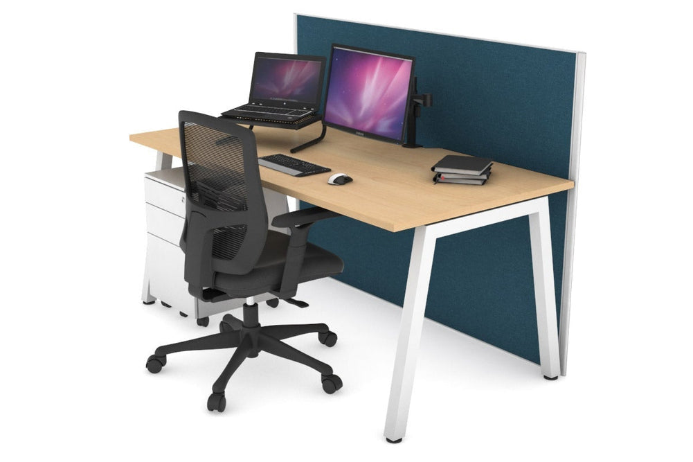 Horizon Quadro A Legs Office Desk [1400L x 800W with Cable Scallop]-white leg maple deep blue (1200H x 1400W)