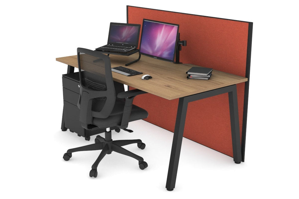 Horizon Quadro A Legs Office Desk [1400L x 800W with Cable Scallop]-black leg salvage oak orange squash (1200H x 1400W)