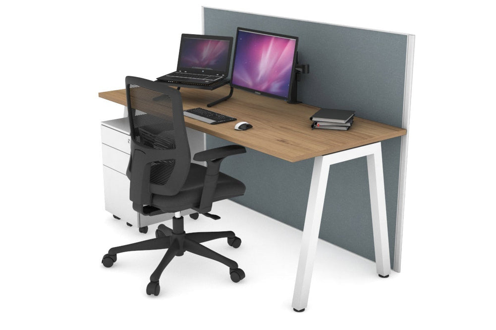 Horizon Quadro A Legs Office Desk [1600L x 700W]-white leg salvage oak cool grey (1200H x 1600W)