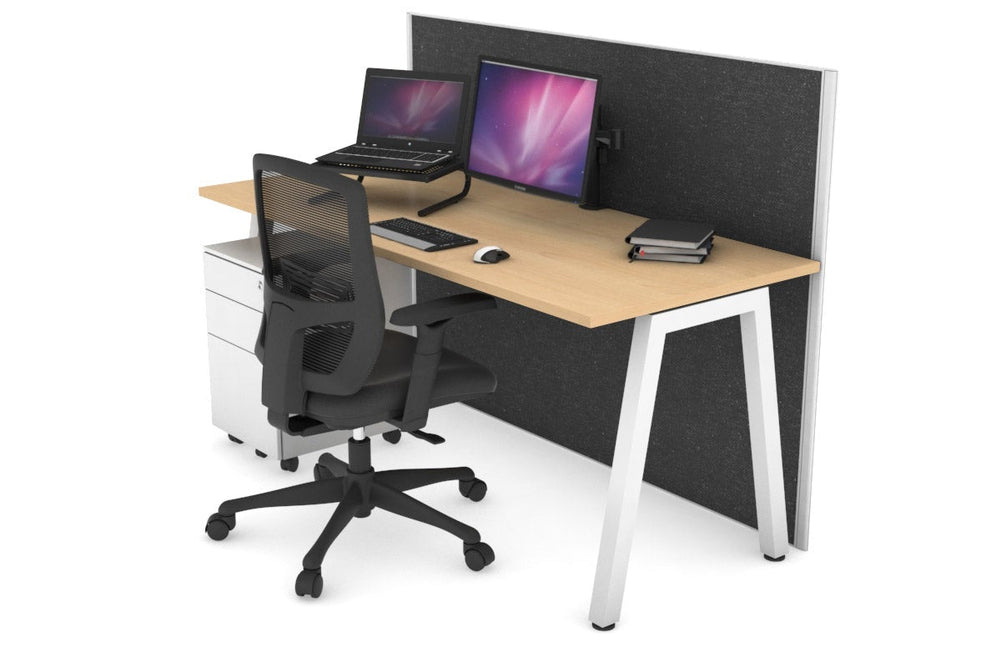 Horizon Quadro A Legs Office Desk [1600L x 700W]-white leg maple moody charcoal (1200H x 1600W)